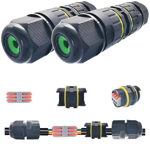 Raccord Electrique Etanche, CESFONJER 2 Pcs IP68 Connecteur Etanche, Boite de derivation etanche exterieur 3 Voies, pour Câble Ø 6 à 11mm Noir