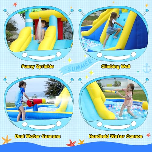 ELEMARA 20.66x16.4FT Inflatable Water Slide for Big Kids, Water Park for Kids Backyard with Large Double-Layer Pool,3 Extra-Long Slides,Climbing Wall, 2 Water Cannons, Water Spraying, 750W Air Blower - Thumbnail 3