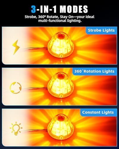 Image of Ultra-Bright 3 Function 360 Rotation Strobe Watermelon Lights for Semi Truck, [3 Lighting Modes] Amber ABS Lens Amber LED Side Marker Signal Lights for Kenworth Peterbilt Freightliner, 2 PCS