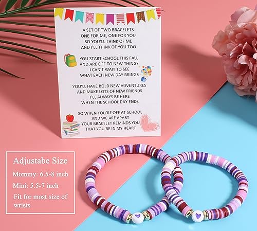 QqzsJewls First Day of School Gifts for Mother Daughter Back to School Bracelets Set of 2 Mommy and Me Matching Heart Wish Bracelet Jewelry Gifts2
