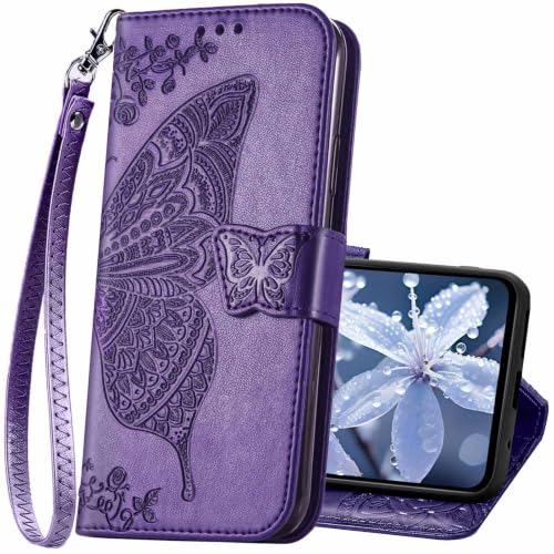 KRHGEIK for Moto G Stylus 2026 Phone Case Wallet,Butterfly Embossed Flip PU Leather with Credit Card Holders Stand Wrist Strap Women Purse Protective Cover for Motorola G Stylus 5G 2026 (Purple) by KRHGEIK - Used condition - US$7.85