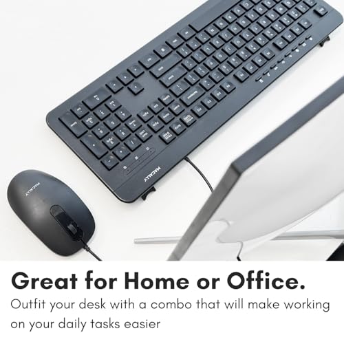 Wired Keyboard and Mouse Combo, Macally Slim Full Sized Ergonomic USB Keyboard and Mouse Wired - Quiet Wired Mouse and Keyboard - Wire Corded Keyboard for Laptop and Desktop PC Computer