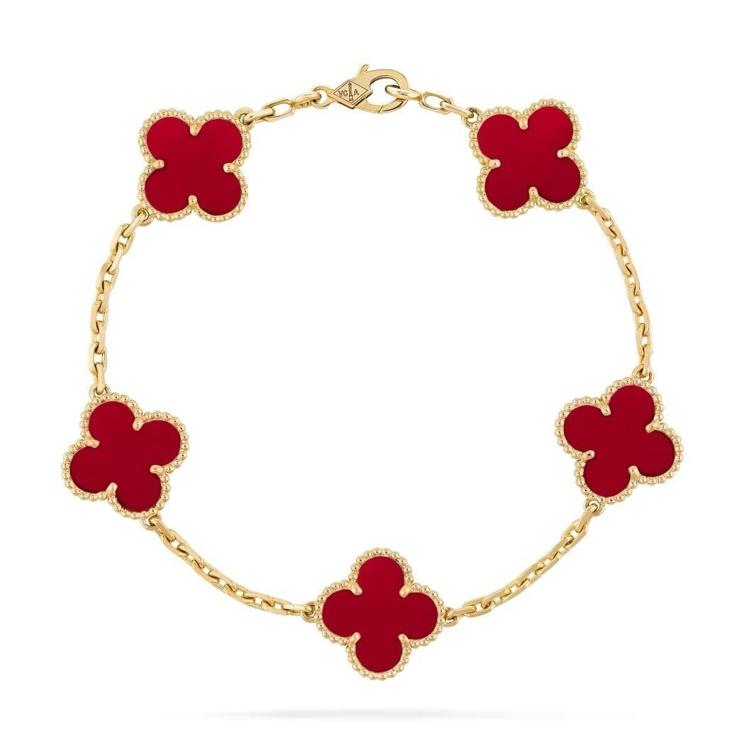 Stylish Clover Bracelet for Women and Girls | Wrist Band | Anti Tarnish | Aesthetic Jewellery Gift for Girlfriend/Wife | Van Clef Inspired Gold Plated Stylish Bracelet | Adjustable | Red Colour (B0DFD1CK84) Amazon Price History, Amazon Price Tracker