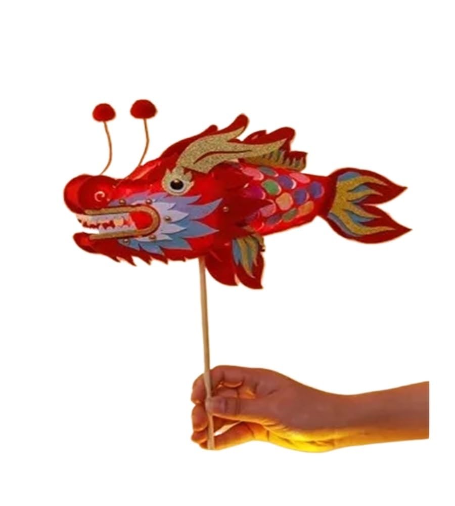 1pcs Mid-Autumn Festival Children's Hand Held Dragon Fish Lantern Handmade Dragon Lantern Material Package New Year(Green)