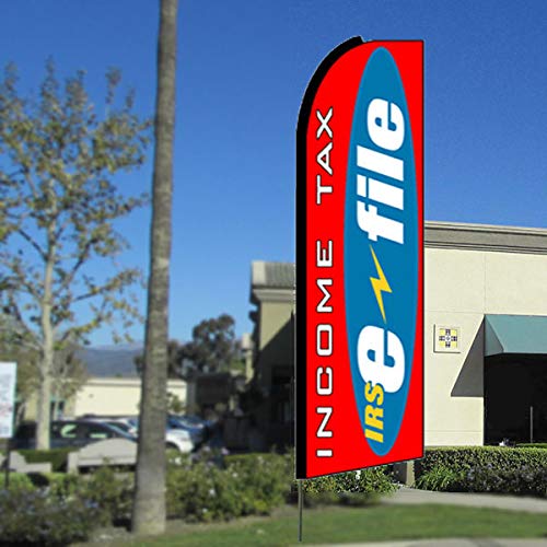 INCOME TAX E-FILE Flutter Feather Banner Flag Kit (Flag, Pole, & Ground Mt)