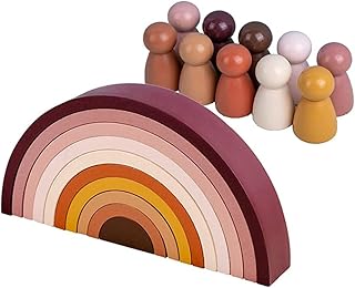 Obelunrp Wooden Rainbow Stacker Toys Stacker Blocks Development Toys Rainbow Stacking Toy Rainbow Stacker Colorful Blocks for Kids 20PCS,Rainbow Stacker
