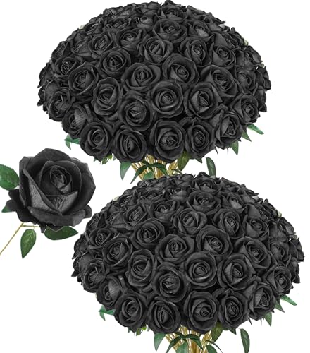 Image of 50 PCS Black Roses Artificial Flowers, Fake Roses with Stem Realistic Silk Roses for DIY Wedding Bouquets Table Centerpieces Arrangements Baby Shower Birthday Home Decor Valentine's Day Gift for Her