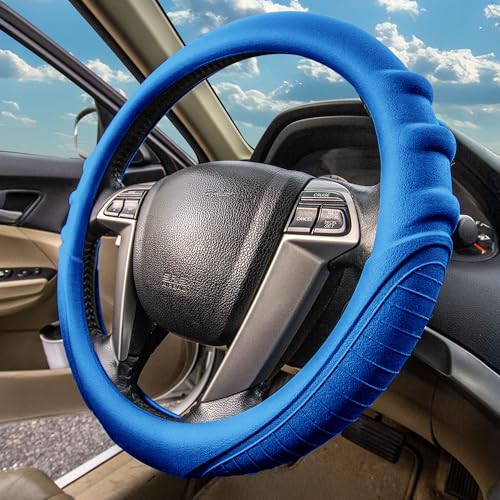 Image of FH Group Universal Fit Silicone with Grip and Pattern Massaging Grip Steering Wheel Cover fits most Cars, SUVs, Trucks, and Vans Dark Blue