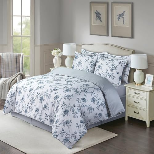 Majestic Giftware Madison Linen 4 Pcs 48" Full Size Duvet Bedding Set (BL100-48F-1-4pcs) Amalfi Orchard - Blue 300 Thread Count Cotton Sateen | 1 Fitted Sheet, 1 Duvet, 2 Pillowcases