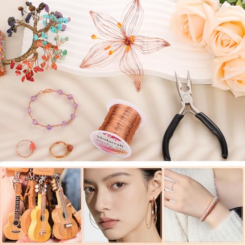 Image of Modacraft 24 Gauge Copper Wire for Jewelry Making - 214FT /0.5mm Tarnish-Resistant Craft Wire with Multi-Functional Pliers - Perfect for DIY Jewelry, Wire Wrapping, Gardening, and Artistic Projects