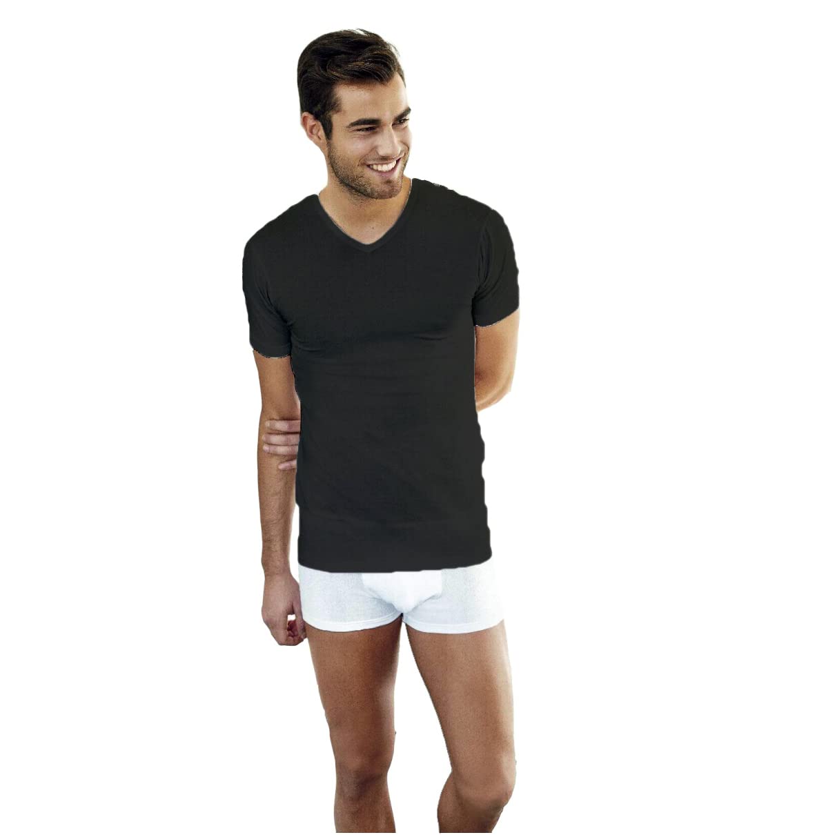 NOTTINGHAM 6 Maglie Uomo Manica Corta Scollo A V In Cotone Jersey – Pacco Risparmio (Grigio, Blu, Nero) Taglie Forti 5/L