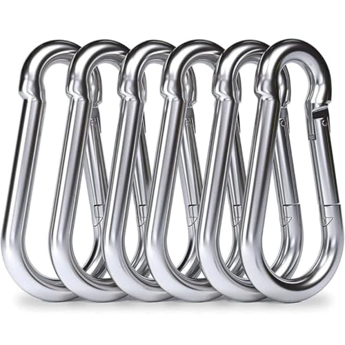 Image of Stainless Steel Snap Hooks Pack of 6 Heavy-Duty Carabiner Clips for Fitness Cable Attachments & Outdoor Use