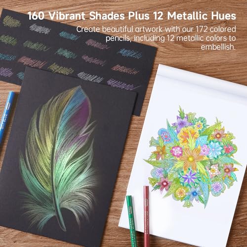Image of Shuttle Art 172 Colored Pencils, Soft Core Color Pencil Set for Adult Coloring Books Artist Drawing Sketching Crafting