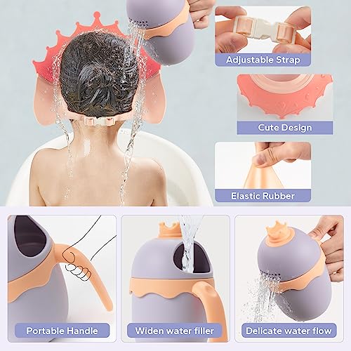 Image of FUNUPUP Baby Shower Cap for Kids, Baby Bath Shampoo Visor Cap Hair Washing Shield Adjustable, Set Pink Crown