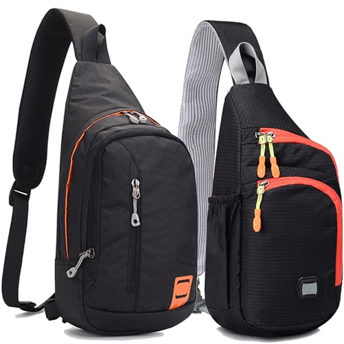 Peicees Large Black & Medium Black Sling Bag, Pack of 2 Small Sling Backpack Waterproof Unisex Shoulder Bag Chest Crossbody Daypack