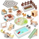HAPGFS Wooden Doll House Furniture and Accessories Outdoor Play Set for Kids- Includes Slide, Swing, BBQ Grill, Pool & Garden - Perfect Doll House Decor Gift for Children 3-6 Years Birthday Christmas