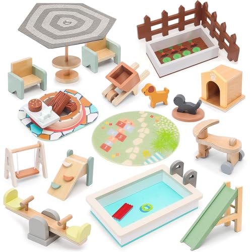 HAPGFS Wooden Doll House Furniture and Accessories Outdoor Play Set