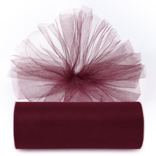 Image of Burgundy Tulle Fabric Ribbon 6 Inch by 25 Yards Rolls Fabric Spool Tulle for Gift Wrapping Wedding Decorations Craft Supplies DIY Tutu Skirt Baby Shower Party