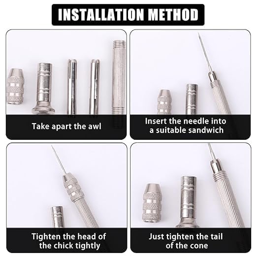 Image of DRAWBRIDGE 7Pcs Leather Sewing Awl Needle Set, Shoe Repair Tool Kit, DIY Handmade, Includes 6 Needles (Slender, Medium, Robust), 1 Metal Awl Shaft, Handle, Box Container
