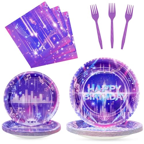 WERNNSAI 64PCS Kpop Party Decorations - 9 & 7 Inch Disposable Paper Plates Napkins and Forks for Kpop Idol Theme Birthday Party Disco Dance Music Concert Decorations Serves 16 Guests