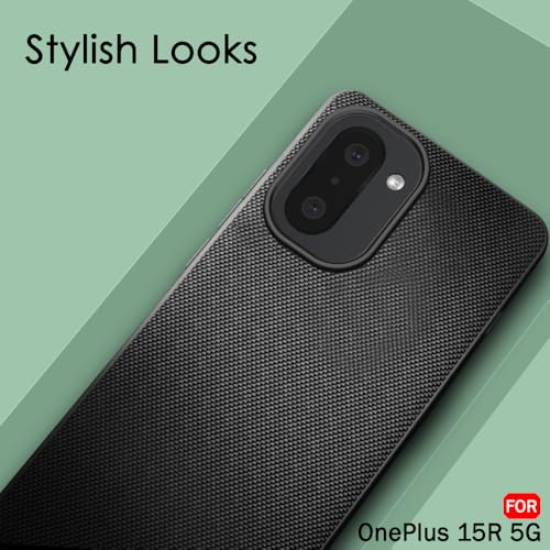 Image of TheGiftKart Back Cover Case for OnePlus 15R 5G | Slim & Lightweight | Ultra-Premium Design | Camera Protection Bump | Fabric Texture Case Cover (PC & TPU, Black)