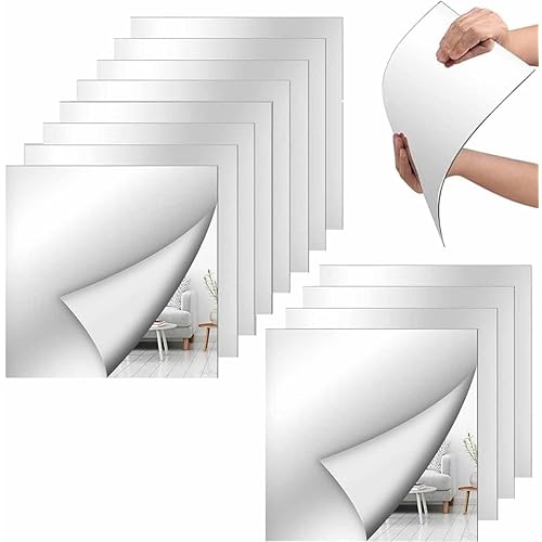 Wall Mirrors Full Length Mirror for Wall,Home Gym Mirrors 10''x10'' x 12PCS, Glass Frameless Body Mirrors Wall-Mounted Full Length Mirror Tiles for Gym, Bedroom, Living Room, Over The Door