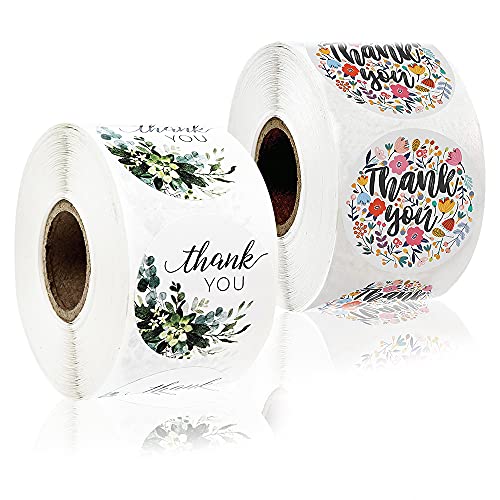 1000 pegatinas de agradecimiento con flores de colores - Etiquetas adhesivas para la decoración y el cierre de sobres, papel de regalo, cumpleaños, baby shower, boda, fiesta (2 rollos) Cover