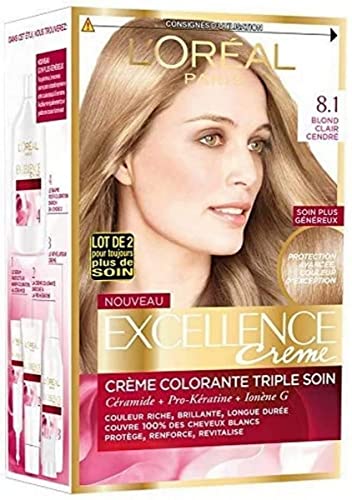 L'Oréal Paris - Excellence Crème - Permanent Hair Colour Triple Care 100% Coverage White Hair - Shade 8.10 Light Ash Blonde
