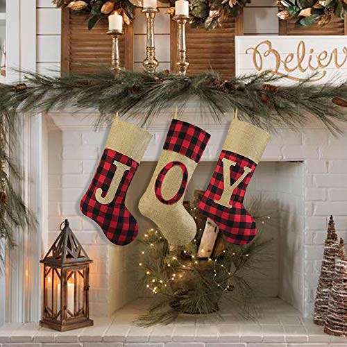 image for Ivenf Christmas Stockings, 3 Pcs 19 inches Red and Black Buffalo Check
