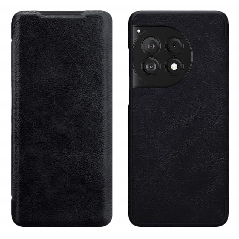 Image of WHITBULL Smart Magnetic Closer Flip Cover Compatible with OnePlus 12R 5G / One Plus 12R 5G (Black)