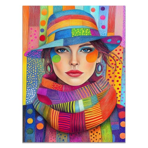 Affiche pop art femme chapeau multicolore tableau decoration murale chambre 40x60cm
