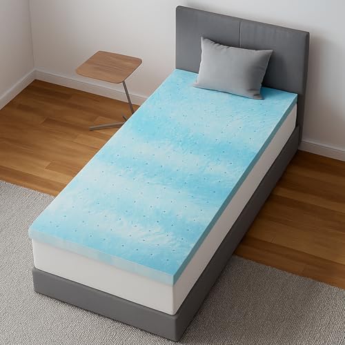Image of Novilla Twin Memory Foam Mattress Topper 3 Inch, Cooling Gel Infused, Ventilated Pressure Relief Pad, Medium Comfort for Sofa, RV, Camper, Dorm Room