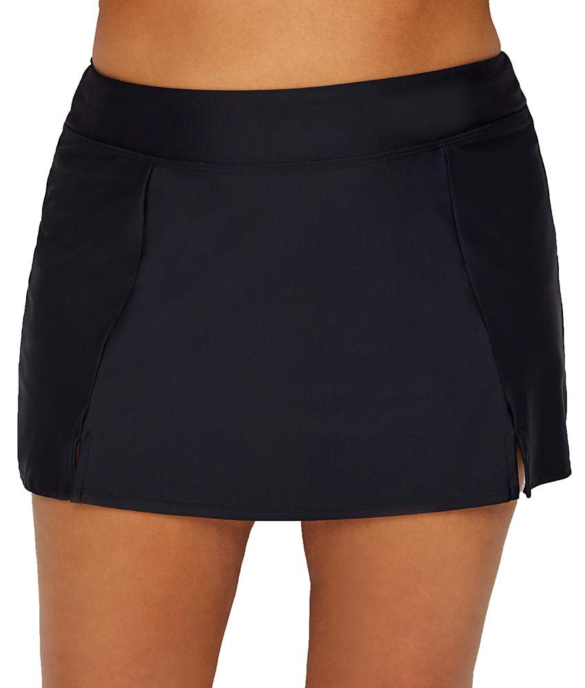Women's Plus-Size Solid Tricot Wide Waistband Skort Bikini Bottom