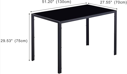 Miniatura 2 de paonne Mesa de comedor rectangular de cristal negro para cocina del hogar, mesa de cocina moderna de cristal para 6 personas, con mesa de vidrio