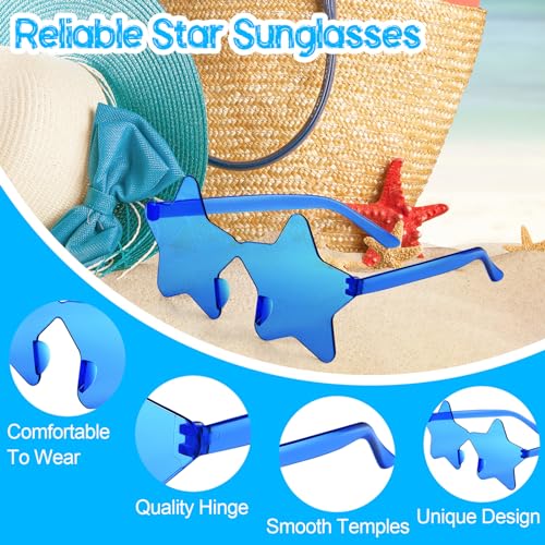 PLULON 15 Pairs Star Sunglasses Bulk Rimless Star Shape Sunglasses for Kids Star Glasses Bachelorette Party Sunglasses Star Party Favors for Women Kids Adult - Blue3