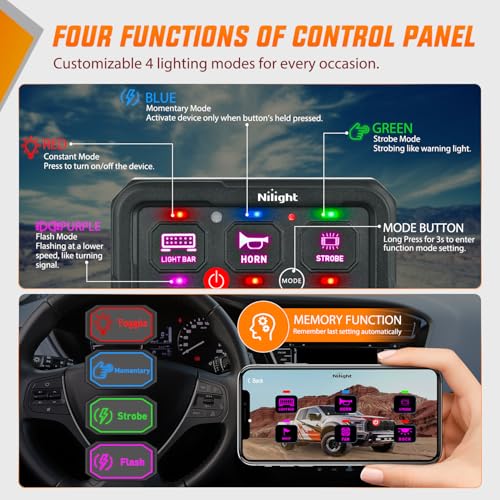 Image of Nilight 6 Gang Switch Panel APP RGB 12V 24V Circuit Control System 4-Mode