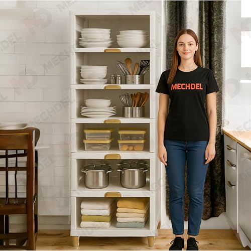 Image of mechdel Cupboard Rack for Clothes Plastic Cabinet for Storages Foldable Wardrobe for Clothes Plastic Cloth Rack for Storages Clothe Storage (Cupboard Rack-1 Door - White, 3+3 (Set))