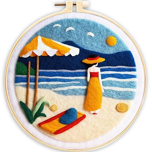 Image of SARBUTER Needle Felting Kits, DIY Wool Felt Starer Needle Felting Embroidery Kits for Beginners ，Suitable for Giftware Home Decoration (Beach Beauty)