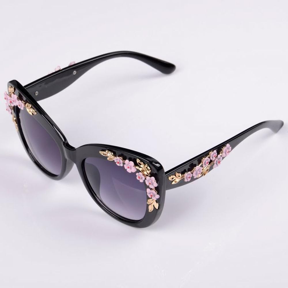 Róża Fantazyjne Dekoracyjne Okulary Modne Retro Projekt Kwiatowe Okulary Przeciwsłoneczne Damskie Vintage Metalowe Różowe Flores Kocie Oko