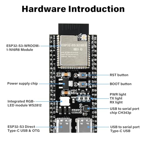 ESP32 S3 N16R8 DevKitC-1 Module, for ESP32 S3 Development Boards with WiFi, Bluetooth 5.0 for Arduino, USB C with Antenna + IPEX (2 PCS) - Image 6