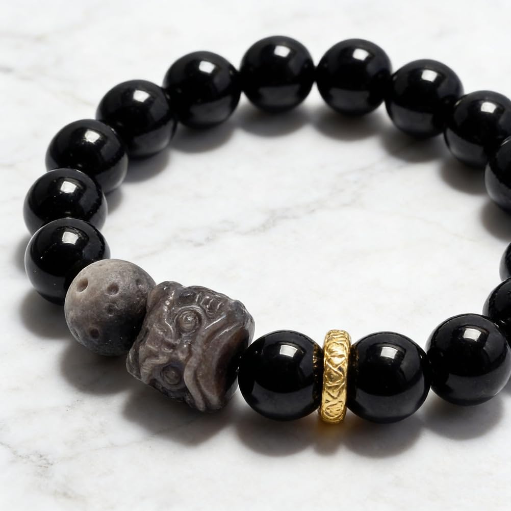 Pulsera elástica de obsidiana Negra, Pulsera de Cuentas de Piedra Natural para conexión a Tierra, Elegante joyería de Cristal elástico para protección del Uso Diario para Fuerza