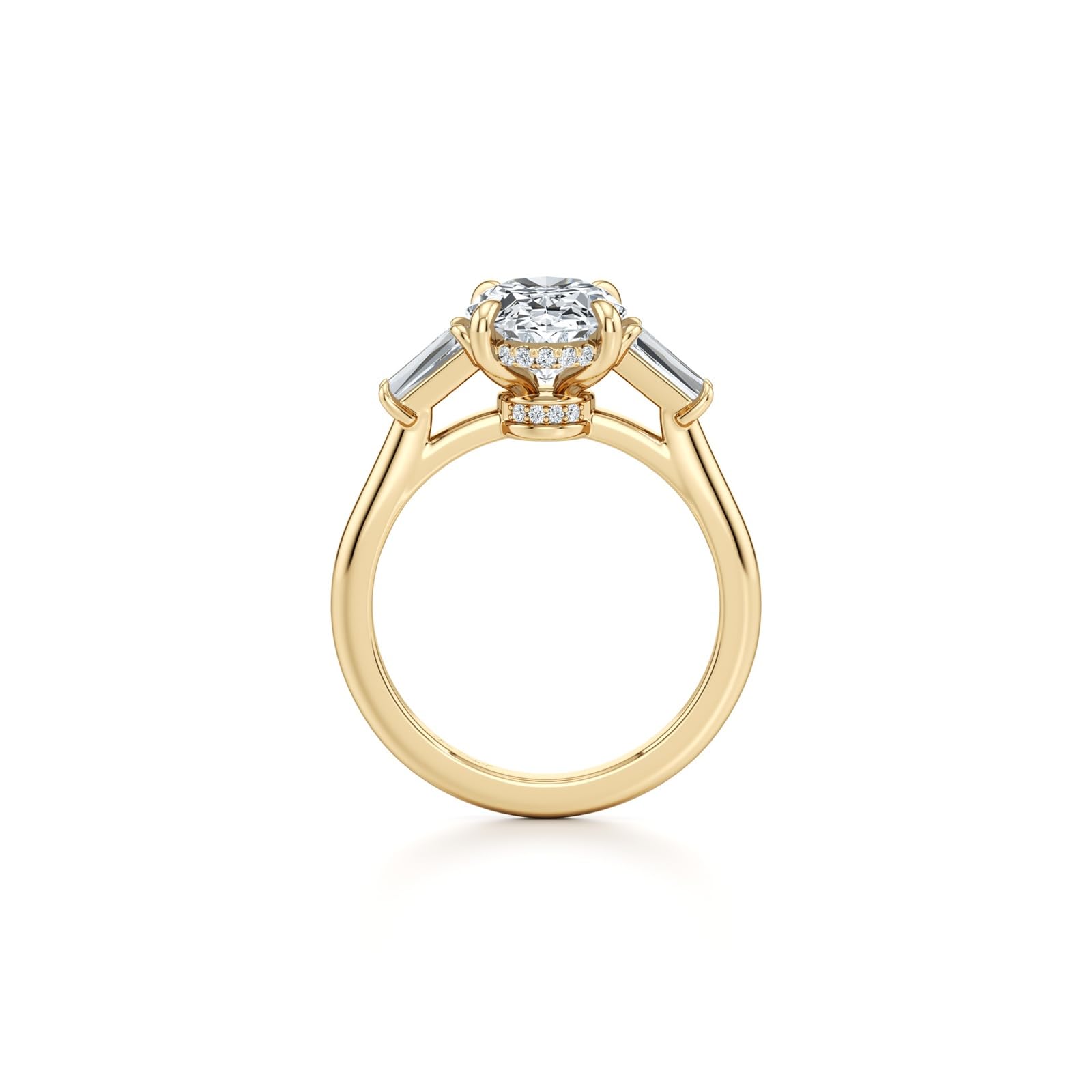 Anillo de tres piedras de oro de 9 quilates, 14 quilates y 18 quilates con moissanita ovalada de 3 quilates para mujer