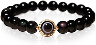 Feng Shui Black Obsidian Wealth Bracelet - 8MM 10MM Women Mens Bracelets Natural Black Obsidian Crystal Evil Eye Agate Bring Luck Prosperity Elastic Stretch Beaded Bracelet for Woman Men