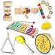 Musikinstrumente für Kinder, Montessori Holzspielzeug ab 3 Jahre, Instrumente Set mit Xylophone Trommel für Kindergarten, Musik Lernspielzeug Geschenk für Kinder Mädchen Junge (8 in 1) ﻿