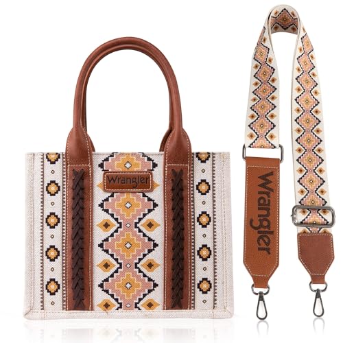 Wrangler Purses Aztec Canvas Tote Bag for Women Boho Handbags Wide Guitar Strap Crossbody Bag with Fall Collection Gift WG2202-8120SCF