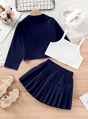 Image of Three Piece Co ord Set Dress for Girls| Jacket Top and Skirt Open Front Suits Set| Girls Clothing Set