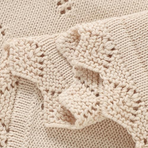 Image of mimixiong Cotton Baby Blanket Knitted Crochet Receiving Crib Nursery Swaddling Blankets for Newborn Baby Boy Girl 30x40 Inch (Oatmeal)