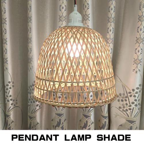 FERCAISH Rattan Lampshades 1 Piece Farmhouse Willow Chandelier Ceiling Lamp Shade Rattan Strap Rustic Lamp Cover for Living Room 20 x 18.5 cm - Image 3