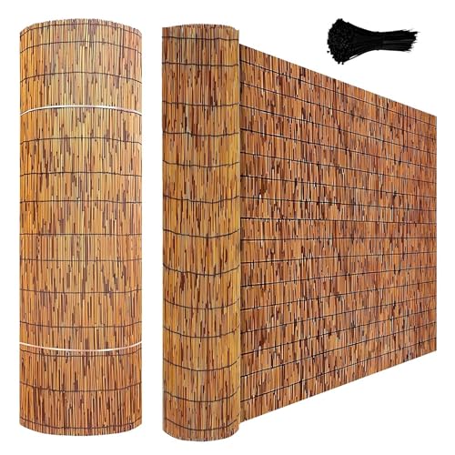 Balkon Sichtschutz Bambus Bambusmatte Natürlicher Schilfrohr Schilfrohrmatte 50 60 80 90 100 140 150 160cm Hoch Sichtschutzzaun Pool/Garten/Terrasse/Hinterhof/Dach(Karbonisierte Schwarze Linie)