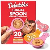 Delectables Lickable Spoon™ Handheld Wet Cat Treats Made with Real Chicken & Salmon, Creamy Puree, Mess Free, Quick & Easy, Grain-Free, No Added Fillers, No Added Preservatives, Variety Pack, 20ct